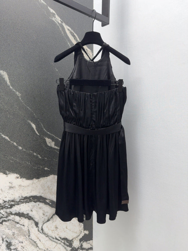 LV 25 Pleated Halter Dress Black Rayon