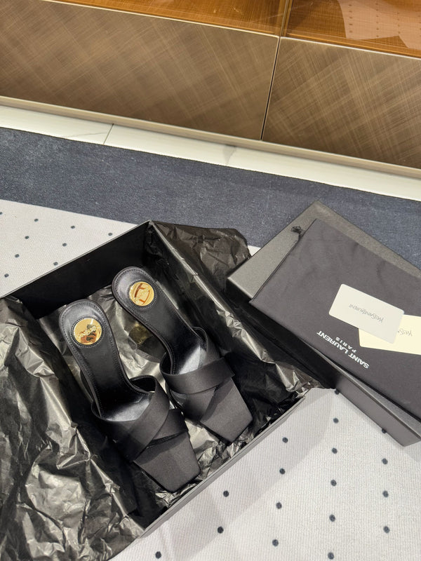 OPYUM HIGH MULES IN BLACK SILK