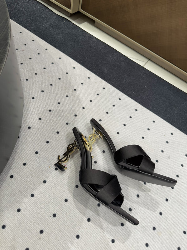 OPYUM HIGH MULES IN BLACK SILK