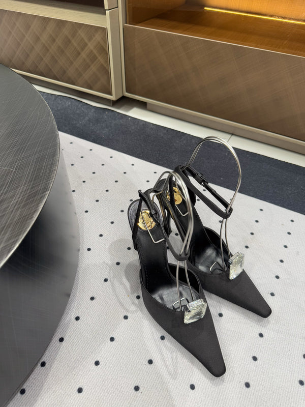 HARLOW PUMPS IN BLACK SATIN CREPE AND CRYSTALS