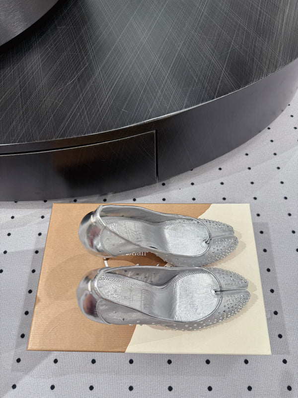 CL x Margiela 25 Diamond Pumps Sliver Fabric Lace Swarovski 296039