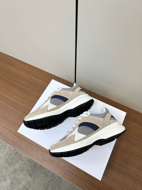 RUNNER CR-03 LOW LACE-UP SNEAKER IN PEANUT BROWN SUEDE AND WHITE CALFSKIN