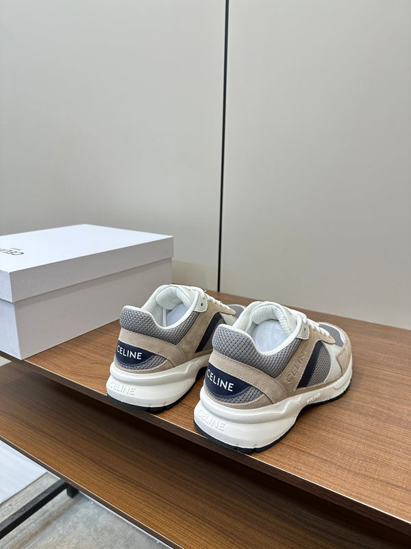 RUNNER CR-03 LOW LACE-UP SNEAKER IN PEANUT BROWN SUEDE AND WHITE CALFSKIN