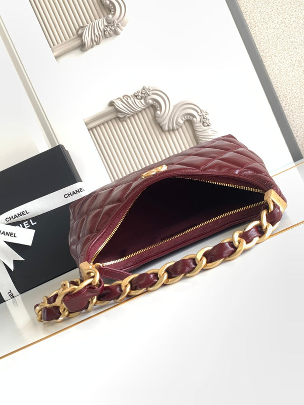 Borsa Hobo CC con catena 35 cm in pelle di agnello rossa 277763 GHW