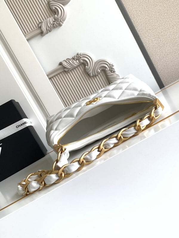 CC Hobo Bag With Chain 35cm White Lambskin 277764 GHW