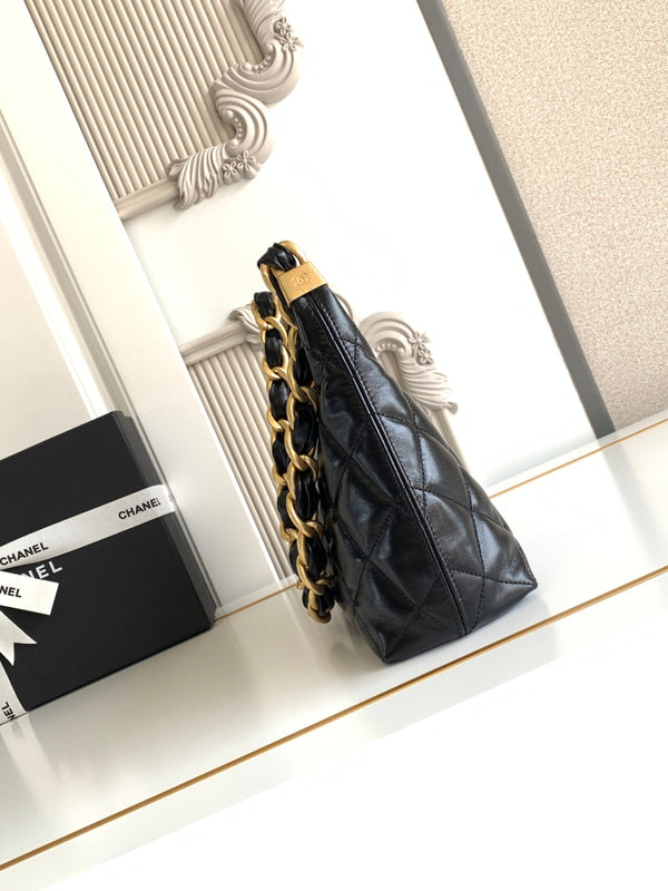 Borsa Hobo CC con catena 35 cm in pelle di agnello nera 277765 GHW