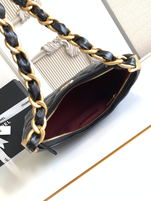 Borsa Hobo CC con catena 35 cm in pelle di agnello nera 277765 GHW