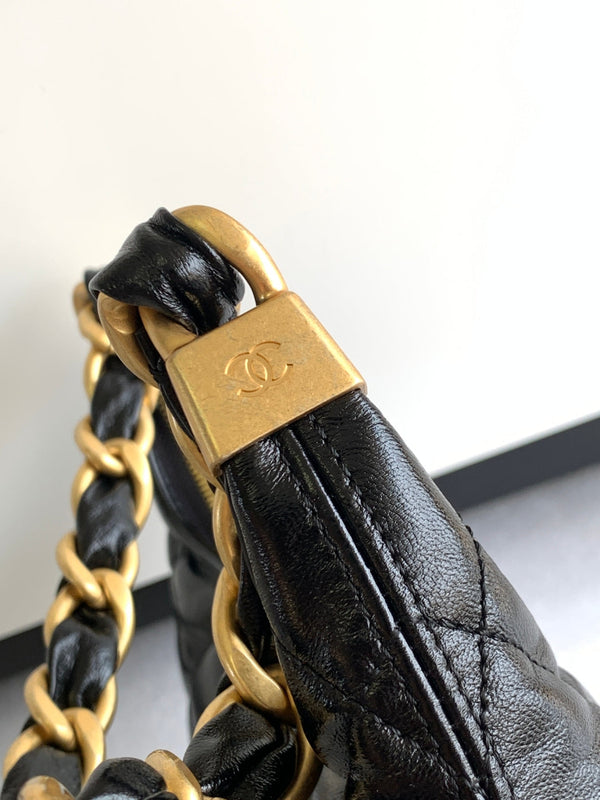 Borsa Hobo CC con catena 35 cm in pelle di agnello nera 277765 GHW