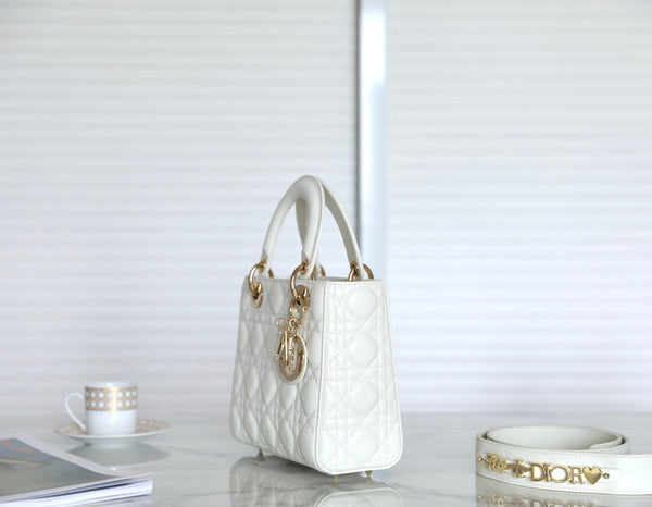 CD Lady Dior 20 Bag White Lambskin