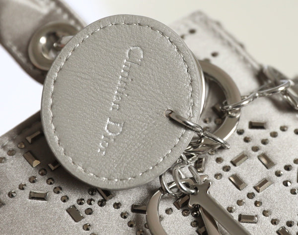 CD Lady Dior Mini Diamond Bag Gray Satin