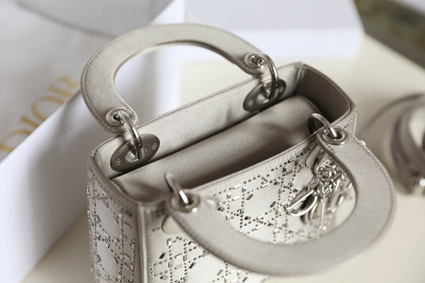 CD Lady Dior Mini Diamond Bag Gray Satin