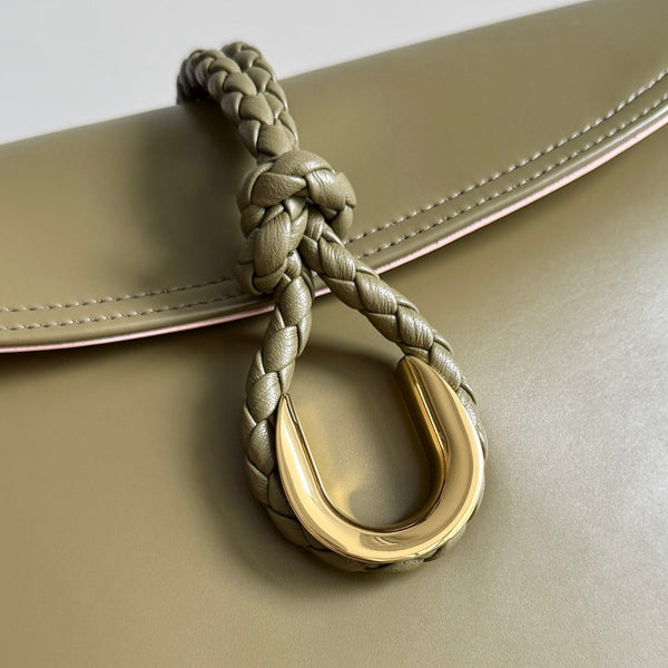 BV Liberta Crossbody Bag Buckle 30cm Olive Green Cowhide