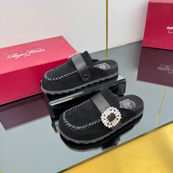 Viv 25 Birkenstock Mules Black Cowhide Fabric 250496