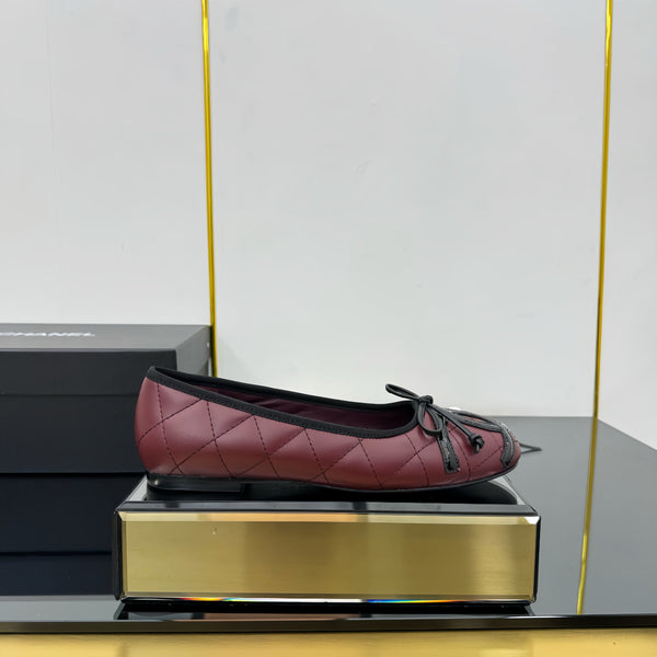 CC 25 Cambon Ballet Flat Burgundy Black Quilted Calfskin