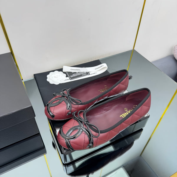 CC 25 Cambon Ballet Flat Burgundy Black Quilted Calfskin