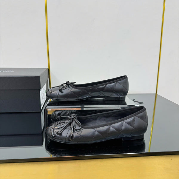CC 25 Cambon Ballet Flat Black Quilted Calfskin