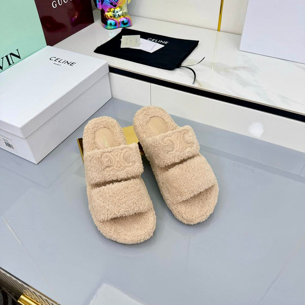 CL 25s Triomphe Slides 50mm Beige Wool & Rubber 434461