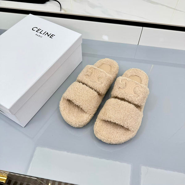 CL 25s Triomphe Slides 50mm Beige Wool & Rubber 434461