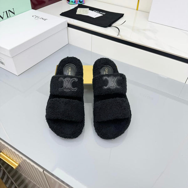 CL 25s Triomphe Slides 50mm Black Wool & Rubber 434462