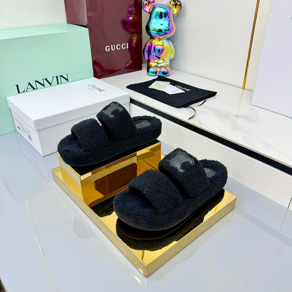 CL 25s Triomphe Slides 50mm Black Wool & Rubber 434462