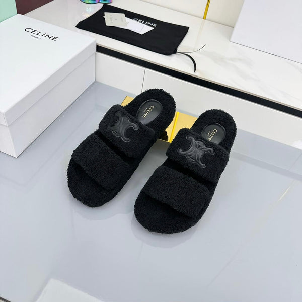 CL 25s Triomphe Slides 50mm Black Wool & Rubber 434462