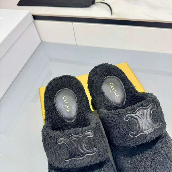 CL 25s Triomphe Slides 50mm Black Wool & Rubber 434462