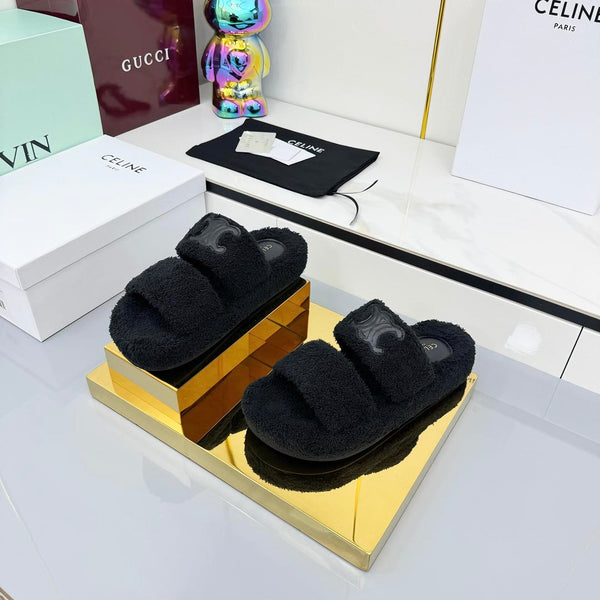 CL 25s Triomphe Slides 50mm Black Wool & Rubber 434462