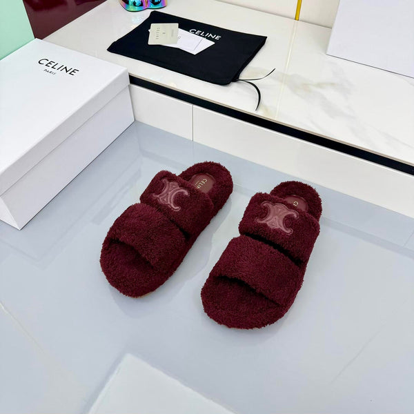CL 25s Triomphe Slides 50mm Dark Burgundy Wool & Rubber 434463