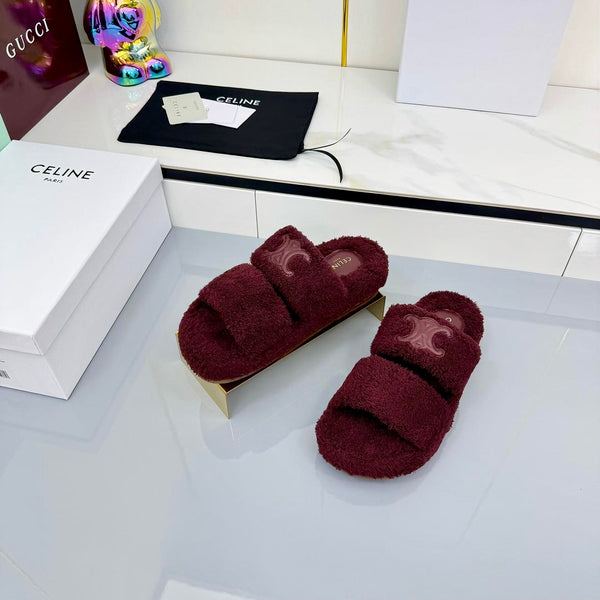 CL 25s Triomphe Slides 50mm Dark Burgundy Wool & Rubber 434463