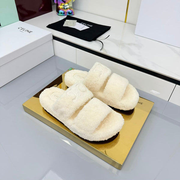 CL 25s Triomphe Slides 50mm White Wool & Rubber 434464