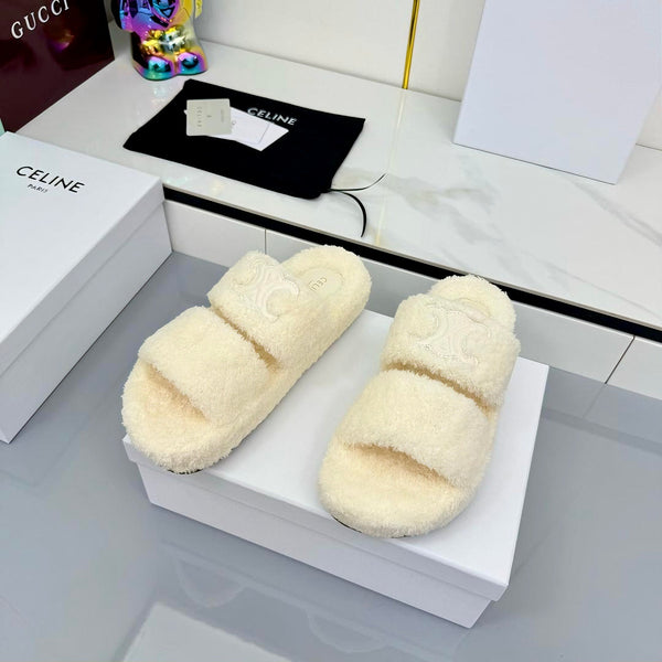 CL 25s Triomphe Slides 50mm White Wool & Rubber 434464