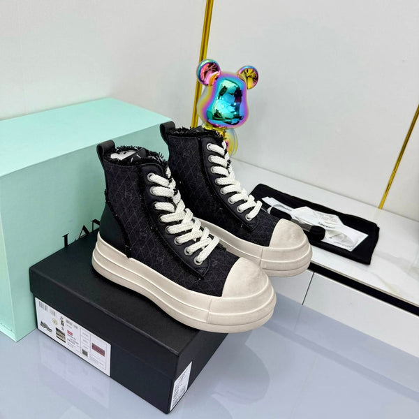 Chanel 25 High Sneaker Black White Cowhide Denim Frabic 469778