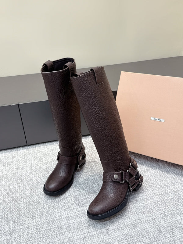 MIU MIU high boots dark brown sheepskin 461851
