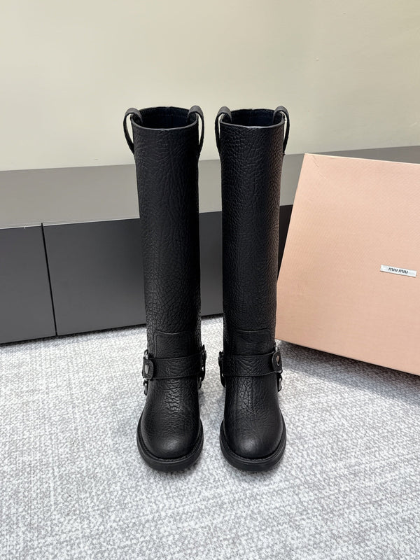 MIU MIU high boots black sheepskin 461852