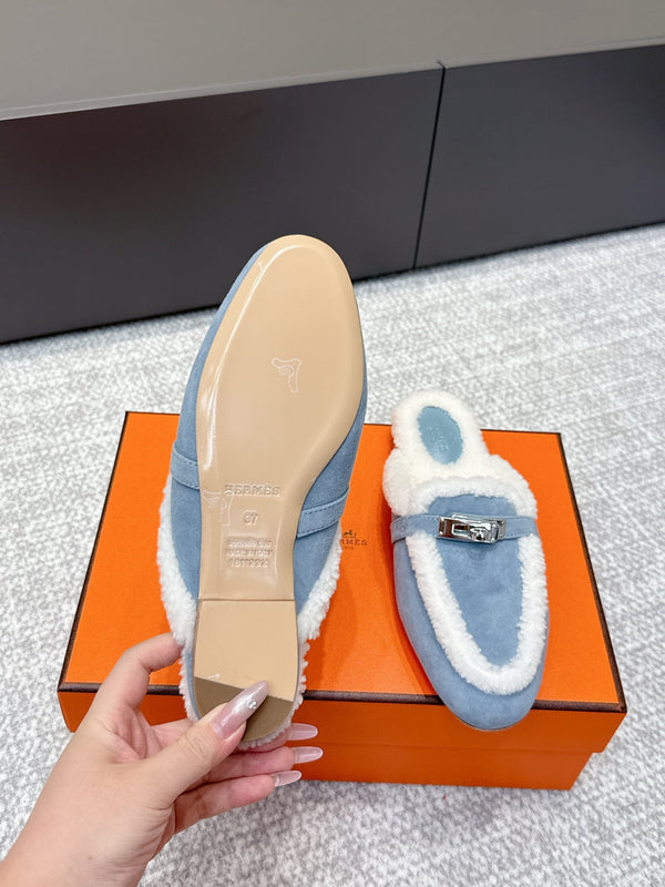 HM 25ss Oz Mule Blue Suede And Shearling 461939