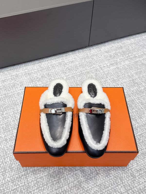 HM 25ss Oz Mule Black Goatskin And Shearling 461941