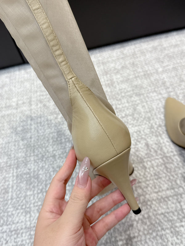 The Row Knee-High Boots 85mm Taupe Mesh Cowhide 451296