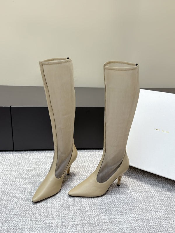 The Row Knee-High Boots 85mm Taupe Mesh Cowhide 451296