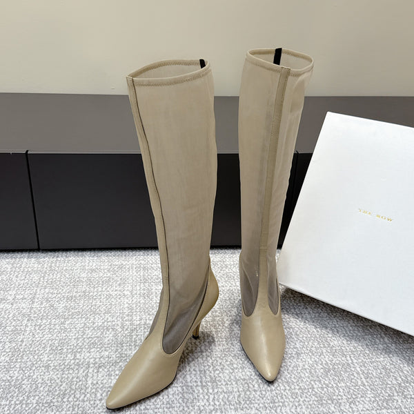 The Row Knee-High Boots 85mm Taupe Mesh Cowhide 451296