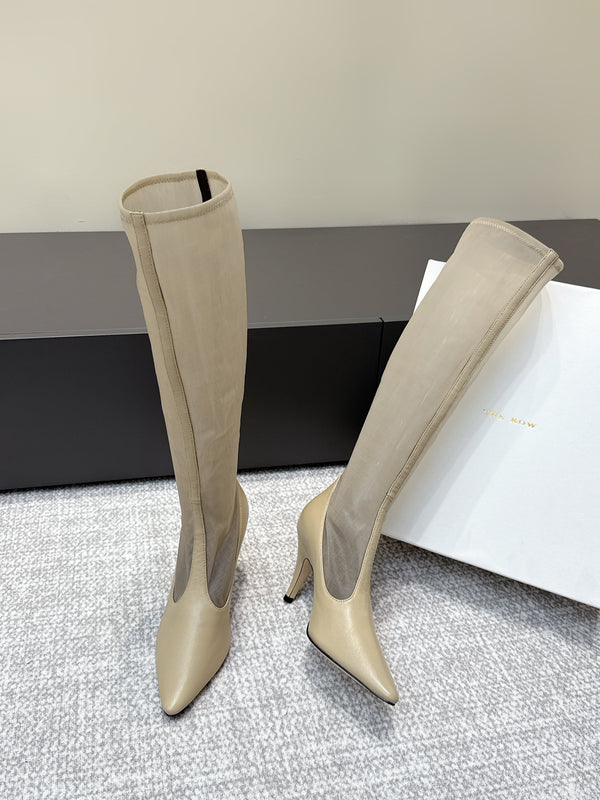 The Row Knee-High Boots 85mm Taupe Mesh Cowhide 451296