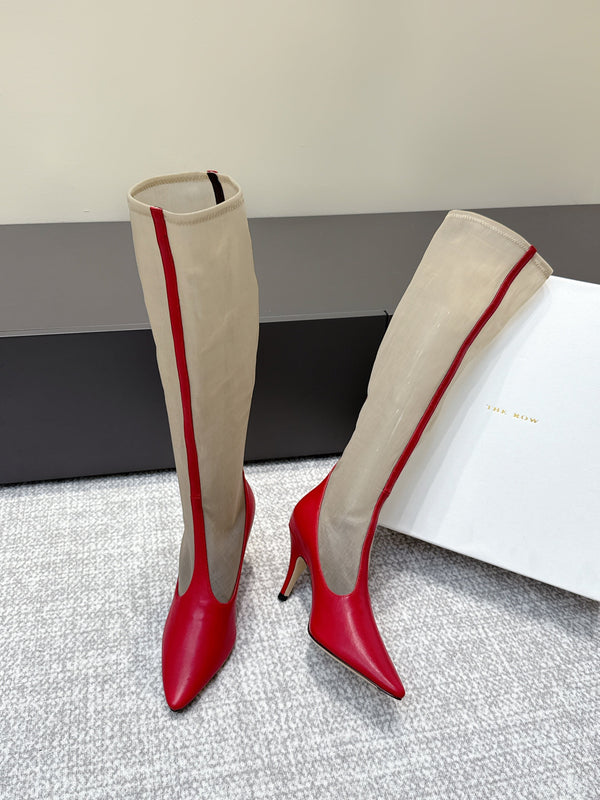 The Row Knee-High Boots 85mm Red Mesh Cowhide 451297