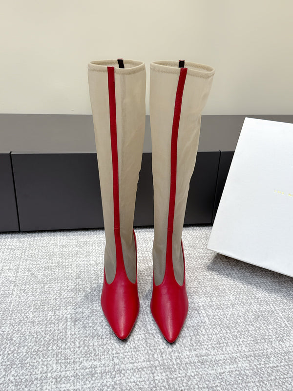 The Row Knee-High Boots 85mm Red Mesh Cowhide 451297