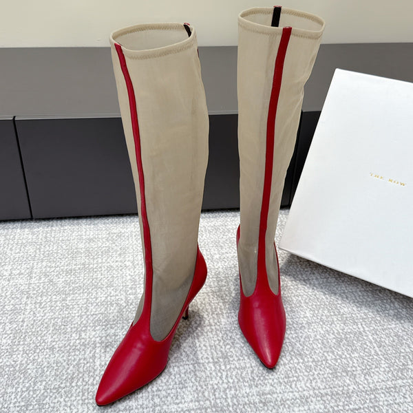 The Row Knee-High Boots 85mm Red Mesh Cowhide 451297