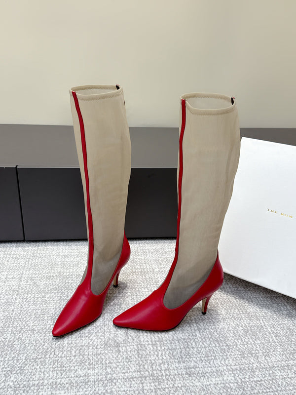 The Row Knee-High Boots 85mm Red Mesh Cowhide 451297