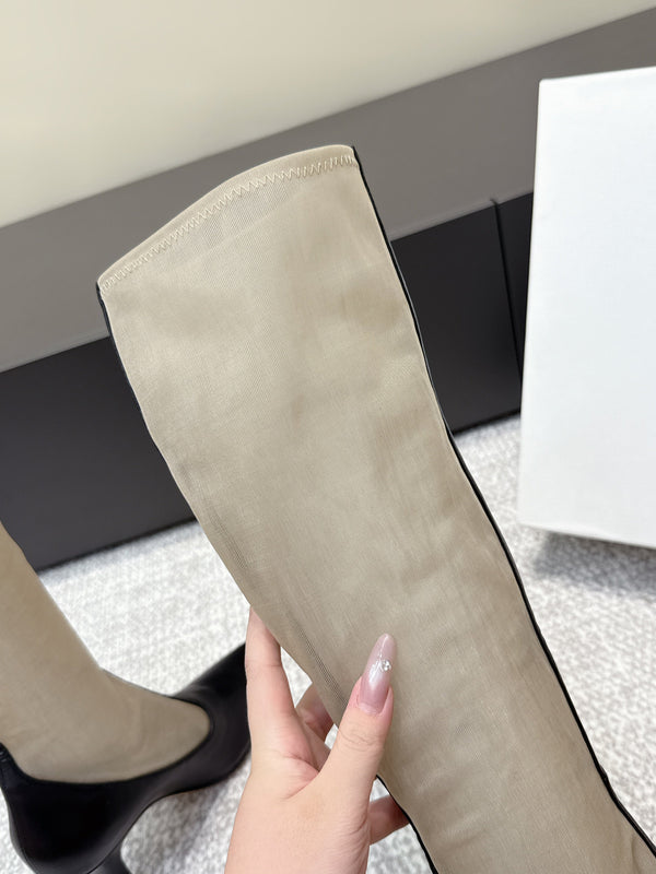 The Row Knee-High Boots 85mm Black Mesh Cowhide 451298