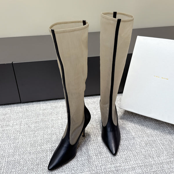 The Row Knee-High Boots 85mm Black Mesh Cowhide 451298