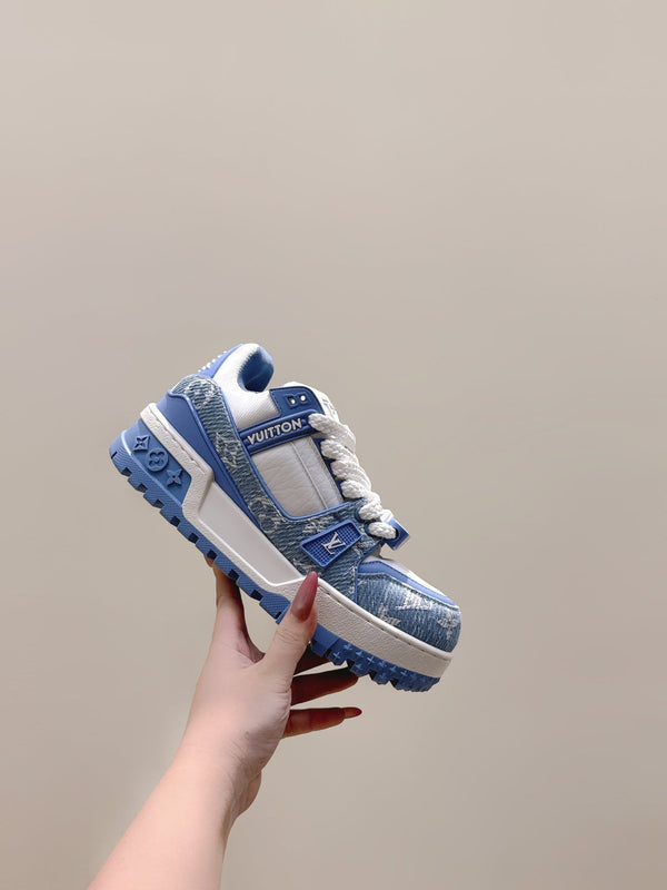 LV Trainer Maxi Sneakers White mix Sky Blue Monogram Denim 515191