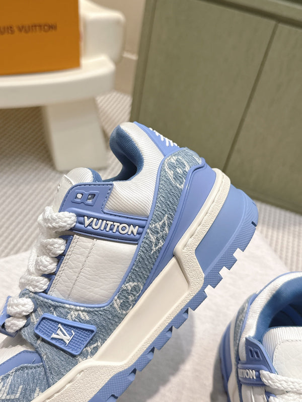 LV Trainer Maxi Sneakers White mix Sky Blue Monogram Denim 515191