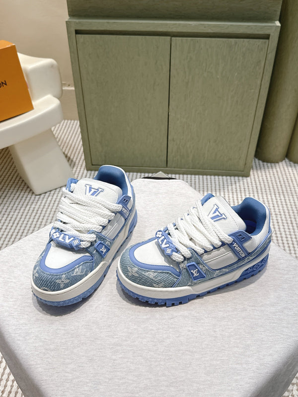 LV Trainer Maxi Sneakers White mix Sky Blue Monogram Denim 515191