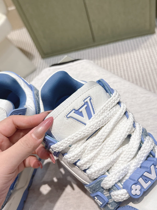LV Trainer Maxi Sneakers White mix Sky Blue Monogram Denim 515191